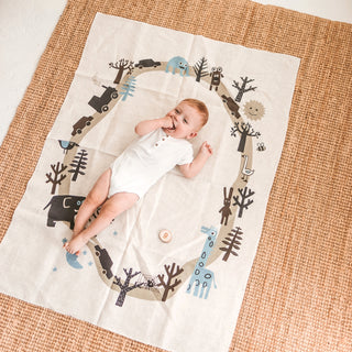 Baby Milestone antklodė – 100% natūralus linas, puikiai tinka kasmėnesio augimo nuotraukoms