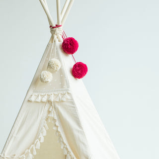 Pom Pom Teepee palapinės šluostės - Dekoratyviniai PomPoms |Spalva: fuksija