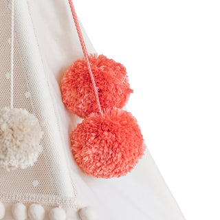 Pom Pom Teepee palapinės viršeliai - Dekoratyviniai PomPoms |Spalva: Koralas