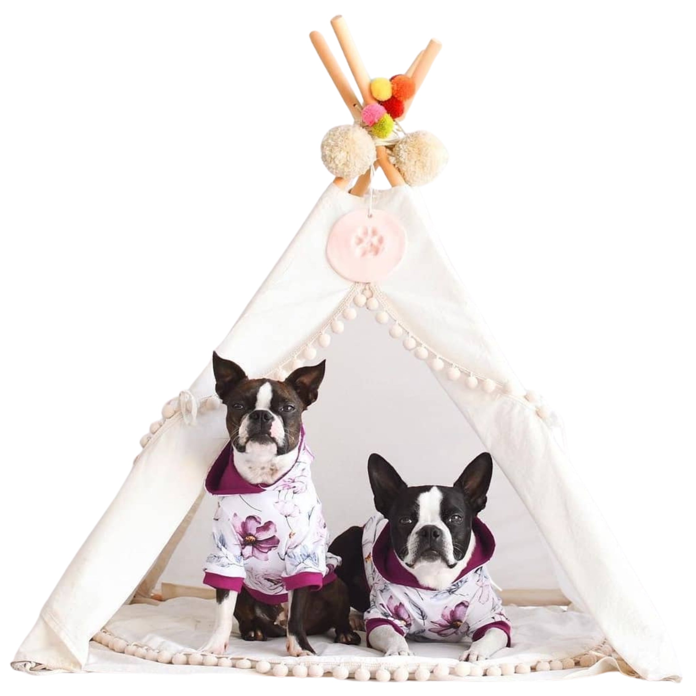 MINICAMP Large Dog Teepee Tent in Ecru with Pompoms – Size L