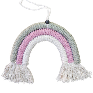 MINICAMP Macrame Rainbow pakabinamas sieninis menas, skirtas Teepee dekorui – rožinė balta