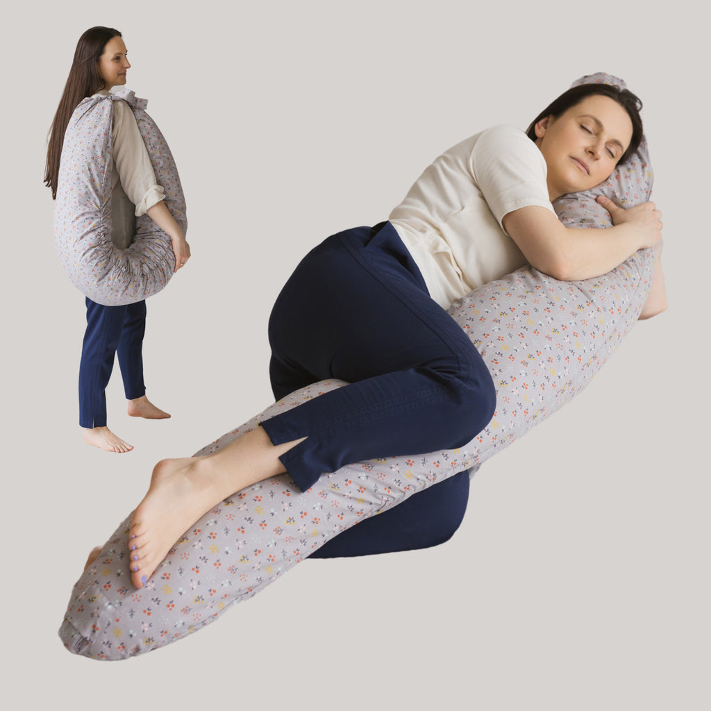 summer infant pregnancy pillow MINICAMP C-Shape Nursing & Pregnancy Pillow with Organic Grey Cover