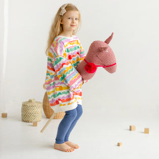 MINICAMP Handmade Llama Alpaca Hobby Horse Stick Toy from Boucle in Rose
