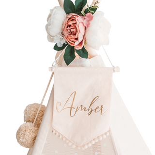 Asmeninė vardinė reklamjuostė, skirta Teepee - individualizuota medvilninė vėliavėlė | Auksas
