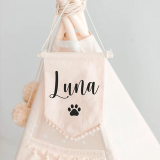 Asmeninė vardinė reklamjuostė, skirta Teepee - individualizuota medvilninė vėliavėlė | Juoda