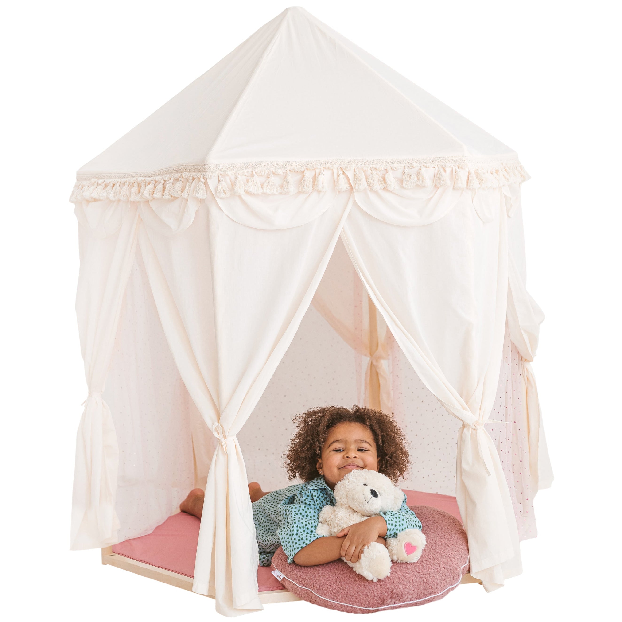 Paviljono formos MINICAMP Boho Indoor Playhouse palapinė