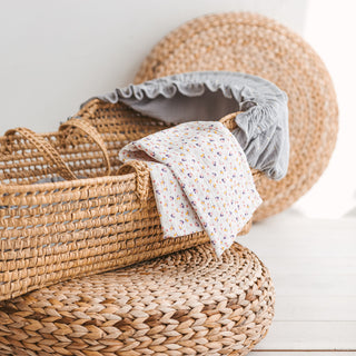 White Muslin Baby Swaddle & Burp Cloth with Cute Little Flower Print – 100% OEKO-TEX Cotton, Ultra-Soft Double Gauze