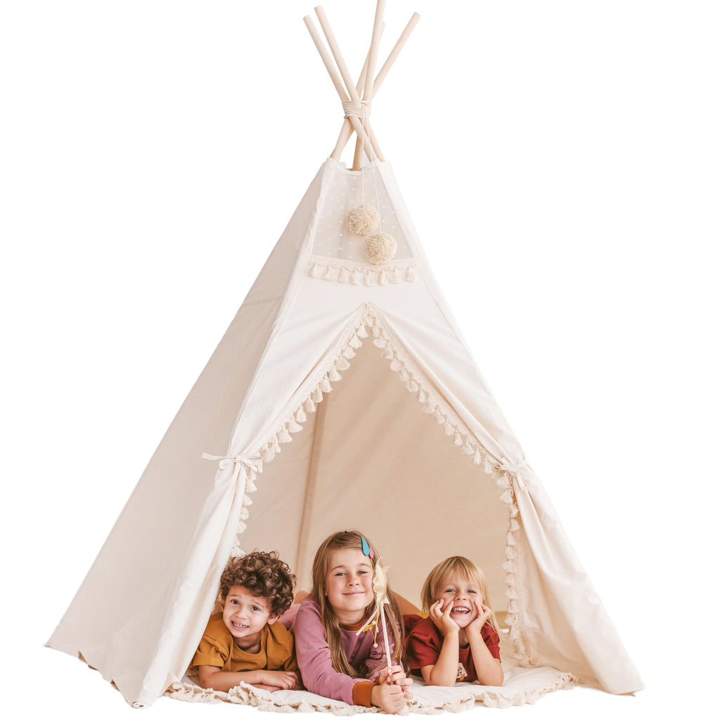 indoor teepee tent MINICAMP Extra Large Indoor Teepee Tent with Tassels Decor