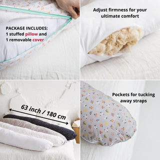 MINICAMP C-Shape Nursing & Pregnancy Pillow with Organic Grey Cover | Kapok or PES Filling