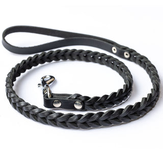Genuine Braided Leather Dog Leash – Black – Handcrafted Strong and Flexible Leather Lead for Medium and Large Dogs