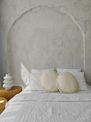 MINICAMP Throw Pillow in Ecru with Pompom trim