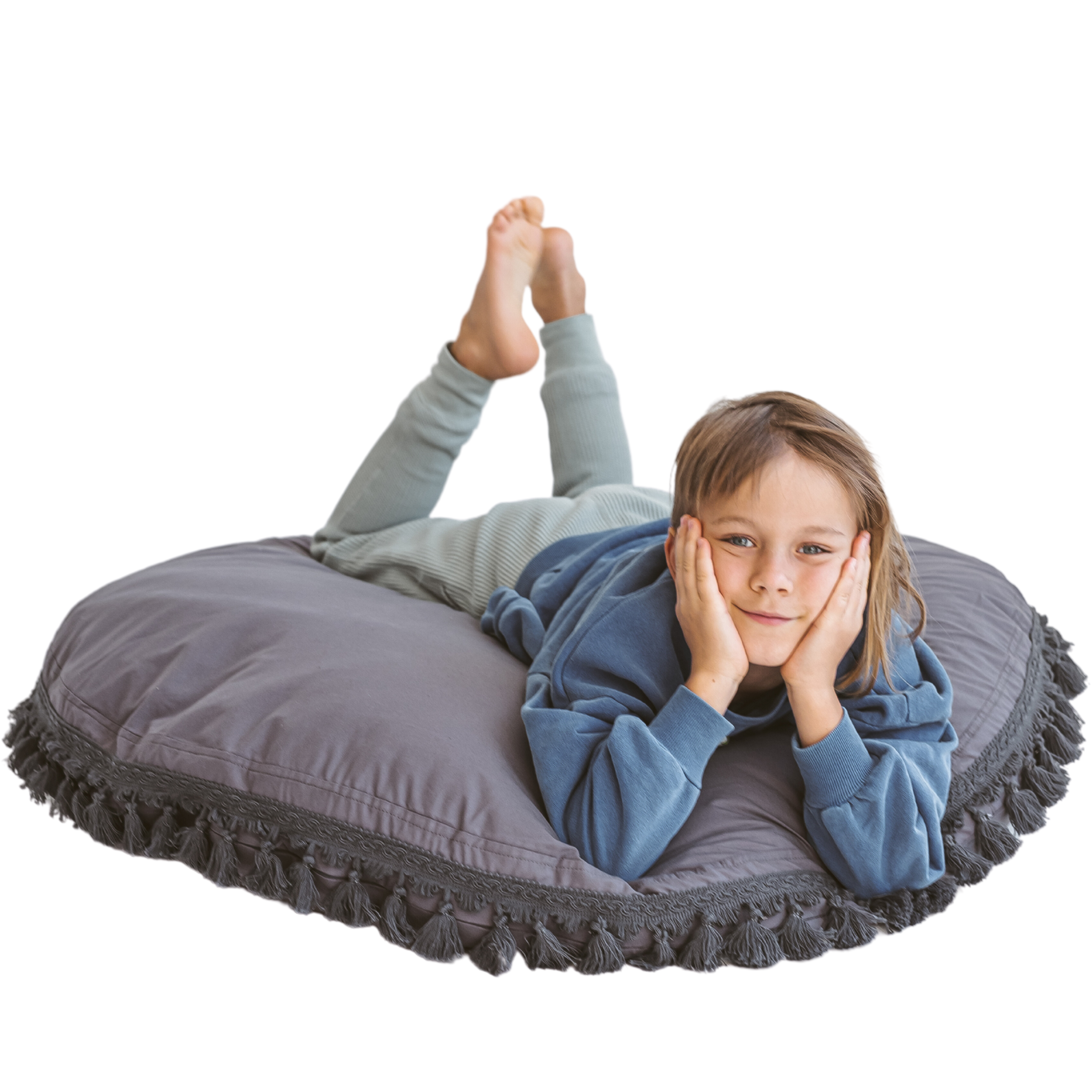 MINICAMP Large Floor Cushion with Tassels in Grey