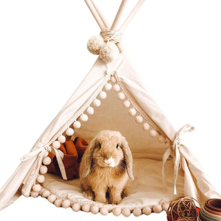 MINICAMP Rabbit Teepee, Bunny Bed in Ecru with Pompoms – Size XS