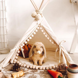 MINICAMP Rabbit Teepee, Bunny Bed in Ecru with Pompoms