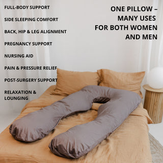 MINICAMP U-Shaped Comfort Pillow with Natural Sateen Cotton Cover in Cacao | Kapok or PES Filling