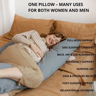 MINICAMP U-Shaped Pregnancy Pillow with Natural Sateen Cotton Cover in Stone Grey | Kapok or PES Filling