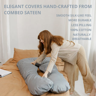 MINICAMP U-Shaped Pregnancy Pillow with Natural Sateen Cotton Cover in Stone Grey | Kapok or PES Filling