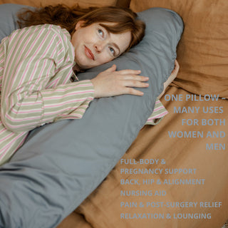 MINICAMP U-Shaped Pregnancy Pillow with Natural Sateen Cotton Cover in Stone Grey | Kapok or PES Filling