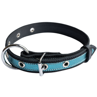 Genuine Leather Dog Collar – Teal Black Classic Style – Heavy Duty Handcrafted
