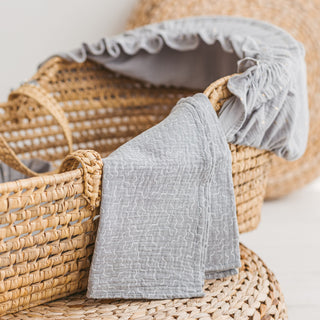 Light Grey Muslin Baby Swaddle & Burp Cloth with White Curve Print – 100% OEKO-TEX Cotton, Ultra-Soft Double Gauze