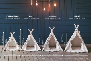 MINICAMP Teepee for Cats, Dogs & Rabbits in Grey with Pompoms – Sizes XS, S, M, L