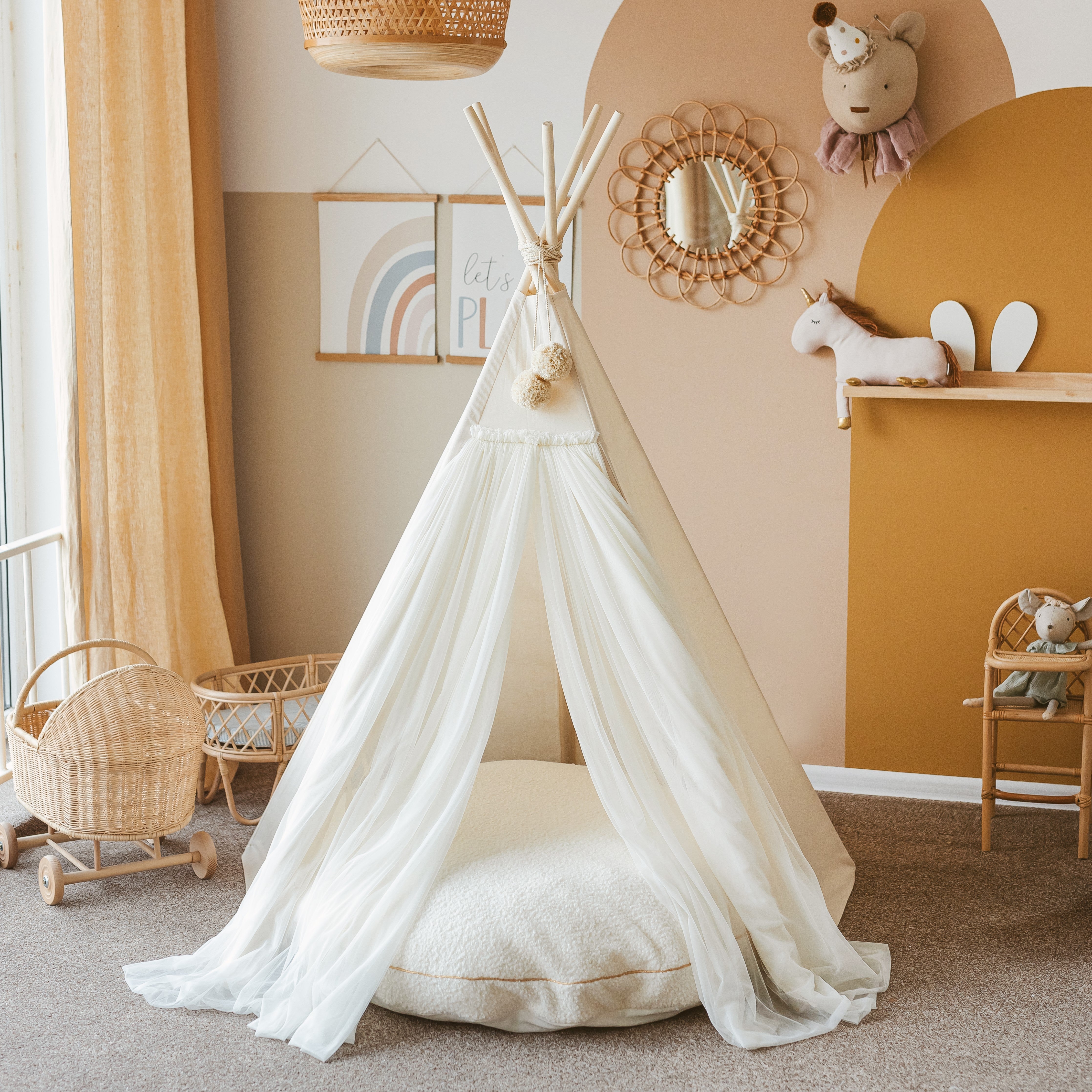 tent kinderkamer MINICAMP Fairy Kids Play Tent with Tulle in Ecru