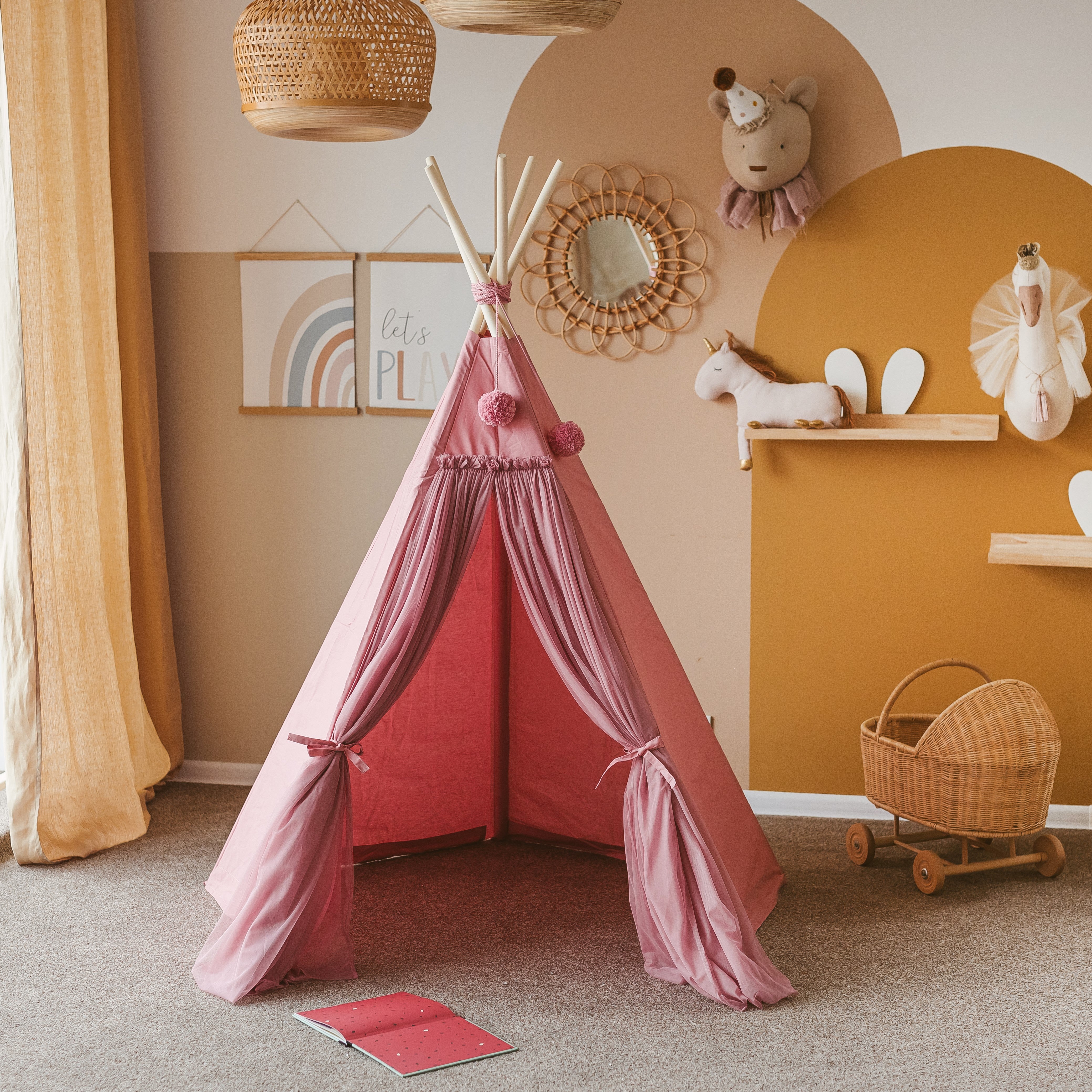 nobodinoz tent MINICAMP Fairy Kids Play Tent with Tulle in Cognac