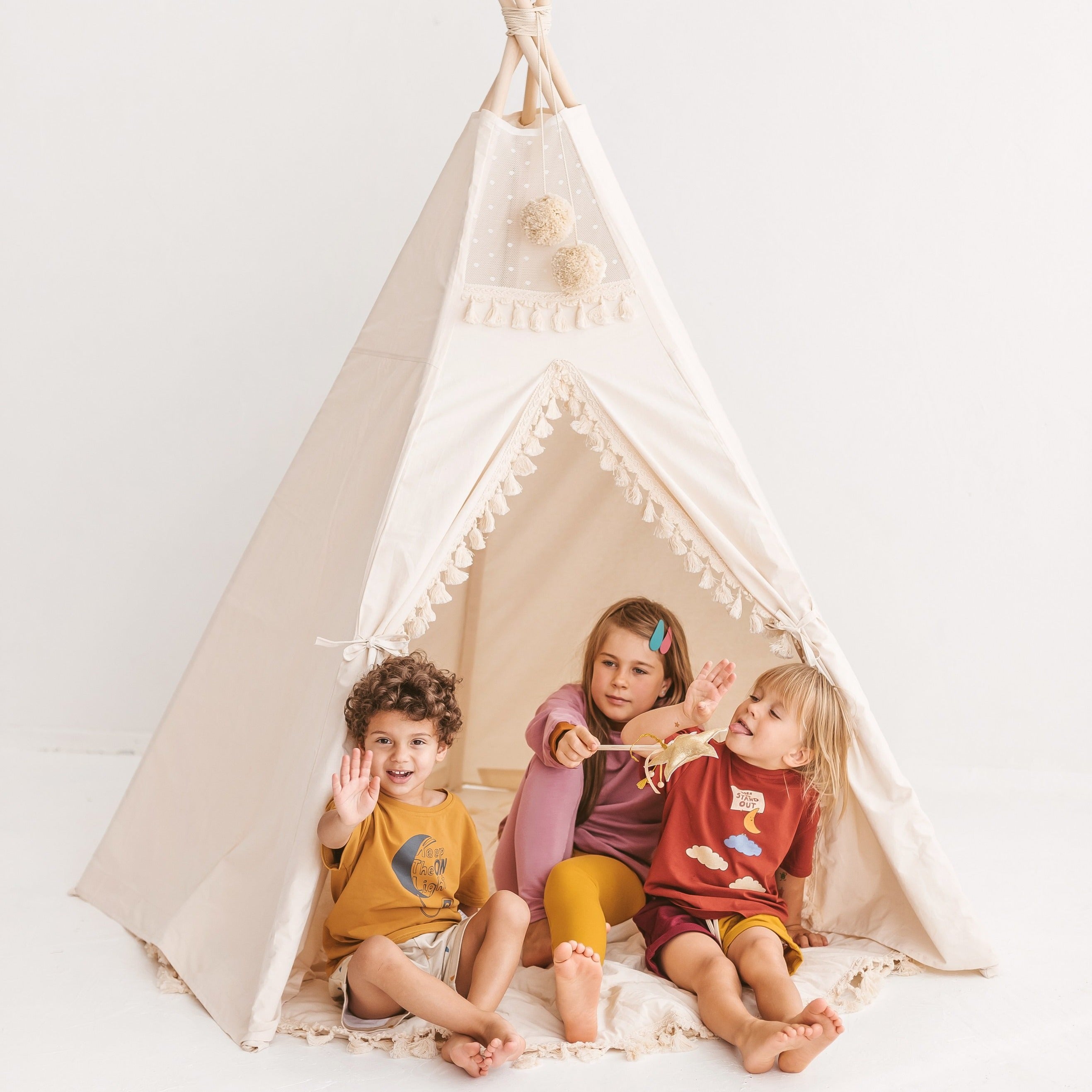 fun with mum tipi zelt MINICAMP Extra Large Indoor Teepee Tent with Tassels Decor